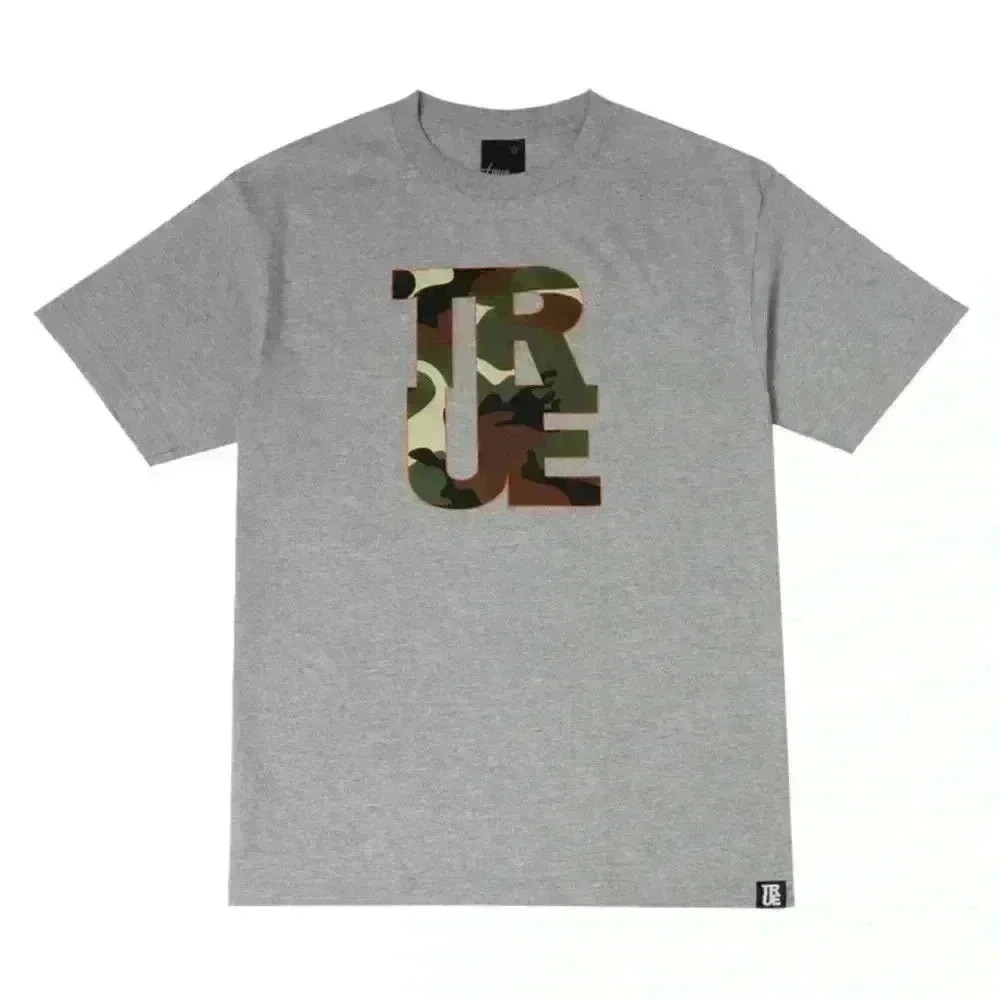 True Mens Logo Camo T-Shirt Heather Grey, size L